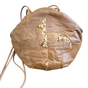 Vintage Donny Mocha Snakeskin Embossed Leather Shoulder Bag